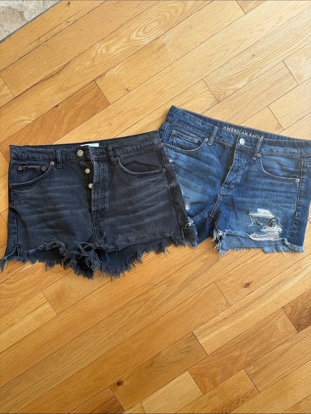 Zara and American Eagle Outfitters Black and Blue Distressed Denim Shorts - 6